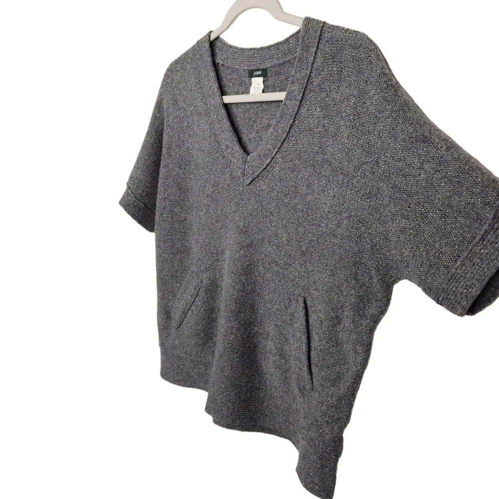 J. Crew Merino Wool Sweater Gray Silver Metallic V-Neck layering Women's Size XS